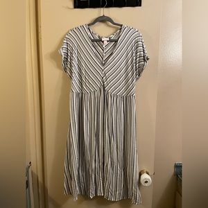 Gray & white striped maternity summer dress.
